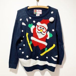 Christmas Sweater Size Medium Santa Skiing Snow Comfy Soft